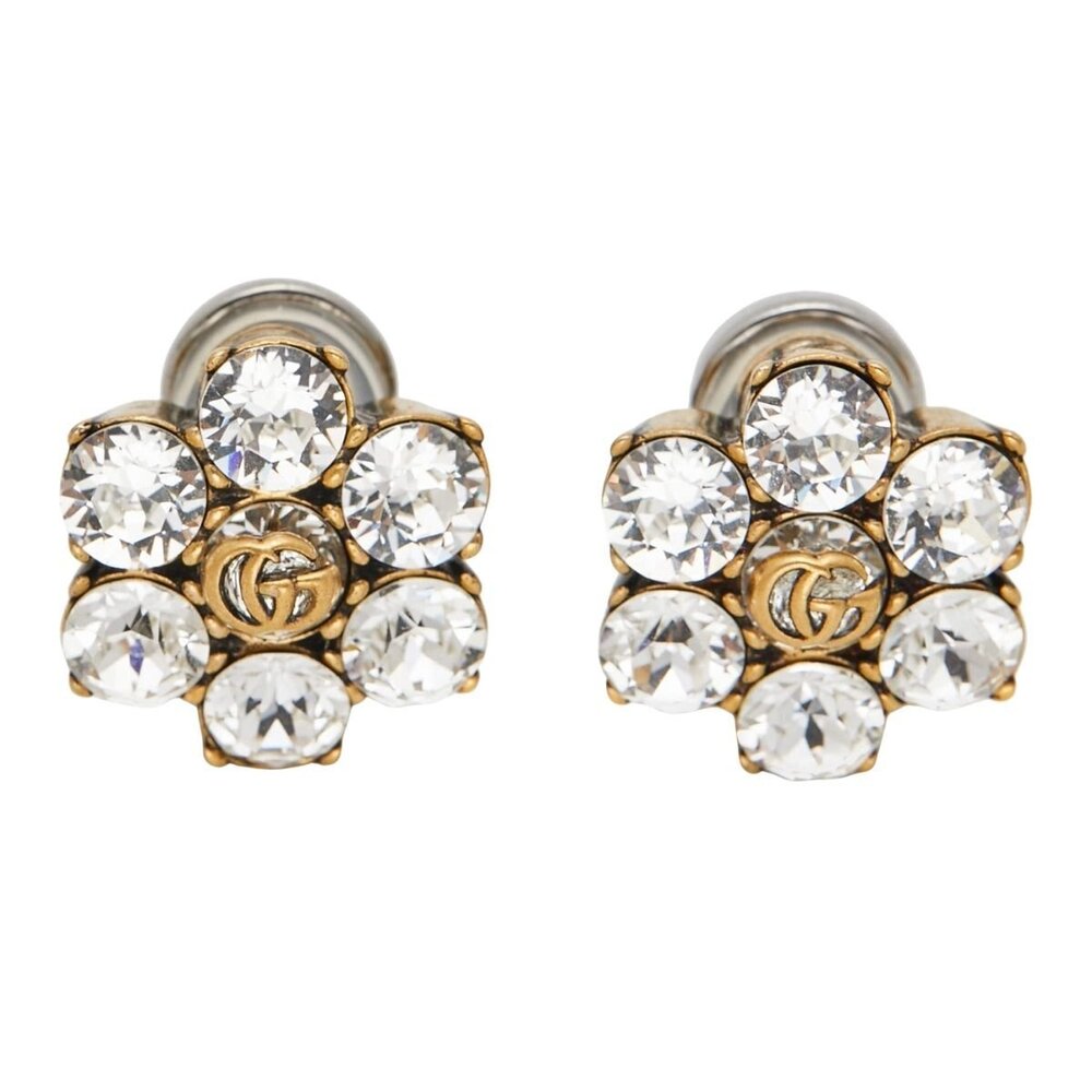 Gucci - Crystal GG Logo Clip Earrings in Gold-Tone Metal
